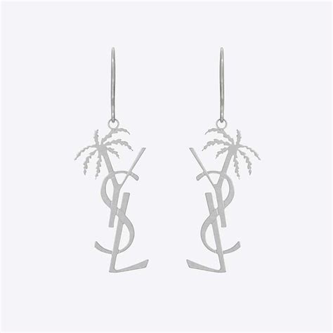 st laurent silver monogram palm earrings